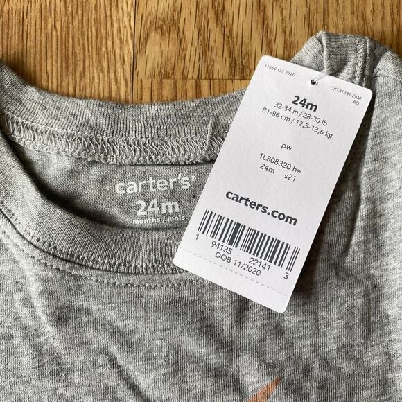 Carters Dinosaur Triceratops Tee Gray 24 Months - Picture 5 of 6